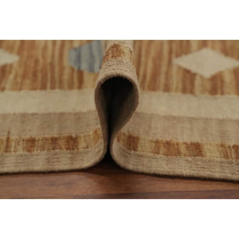 Hand Woven Oriental 100% Wool Carpet Southwestern Tribal Beige & Ivories Kilim Area Rug - 9' 11'' X 6' 6''