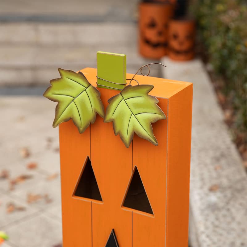 Glitzhome 30"H LED Lighted Halloween Pumkin Wooden Porch Decor with Timer
