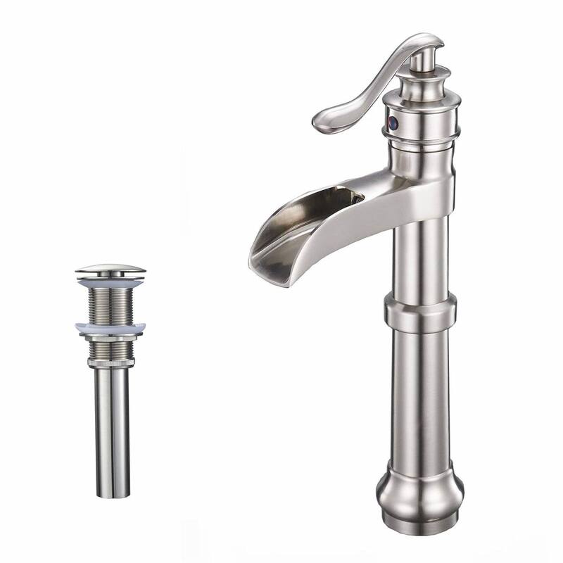 Waterfall Bathroom Vessel Faucet With Drain Assembly Single Handle Bathroom Vessel Sink Faucets One Hole Modern Basin High Taps