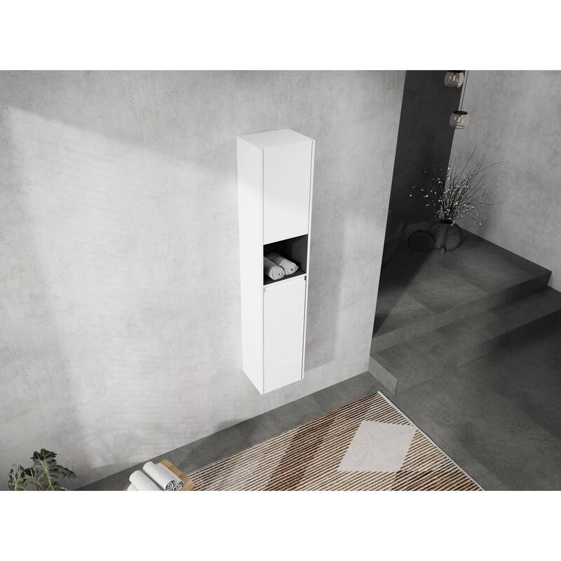 Modern Wall-Mounted Bathroom Side Cabinet with Soft-Close Doors, Floating Design, 6 Storage Compartments, 12-Inch Width