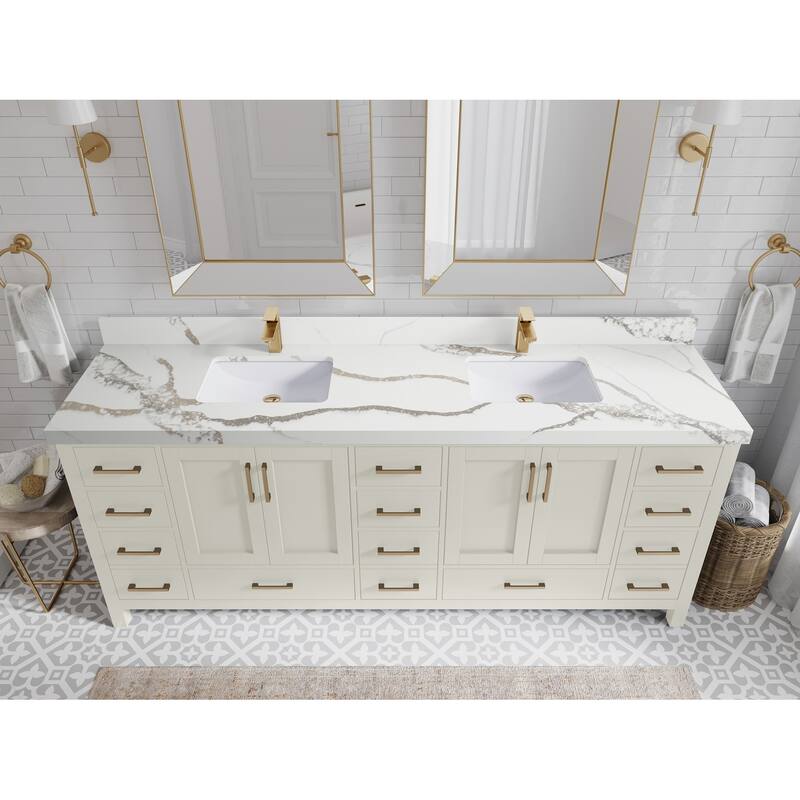 Willow Collection 84 in. W x 22 in. D Malibu Double Sink Bathroom Vanity with Countertop - 2" Calacatta Gold - Fine Grain