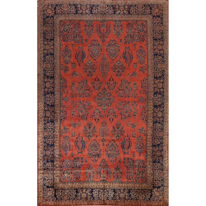 Pre-1900 Antique Vegetable Dye Manchester Kashan Persian Large Rug - 10'3" x 16'3"