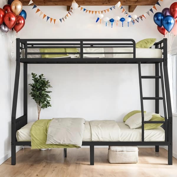 slide 2 of 8, Metal Twin XL Over Queen Bunk Bed with Ladder and Slats Support for Adults Teens