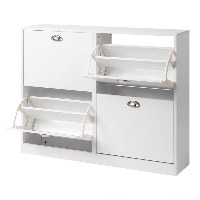 White Shoe Cabinet with 8 Large Drawers and Adjustable Storage Rack for Entryway and Hallway - 40.16”W x 9.84”D x 30.91”H