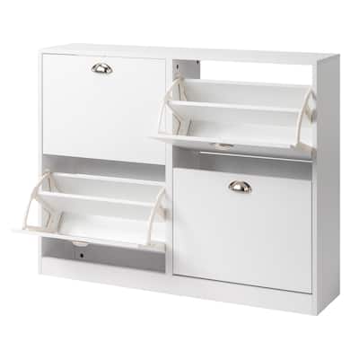 White Shoe Cabinet with 8 Large Drawers and Adjustable Storage Rack for Entryway and Hallway - 40.16”W x 9.84”D x 30.91”H