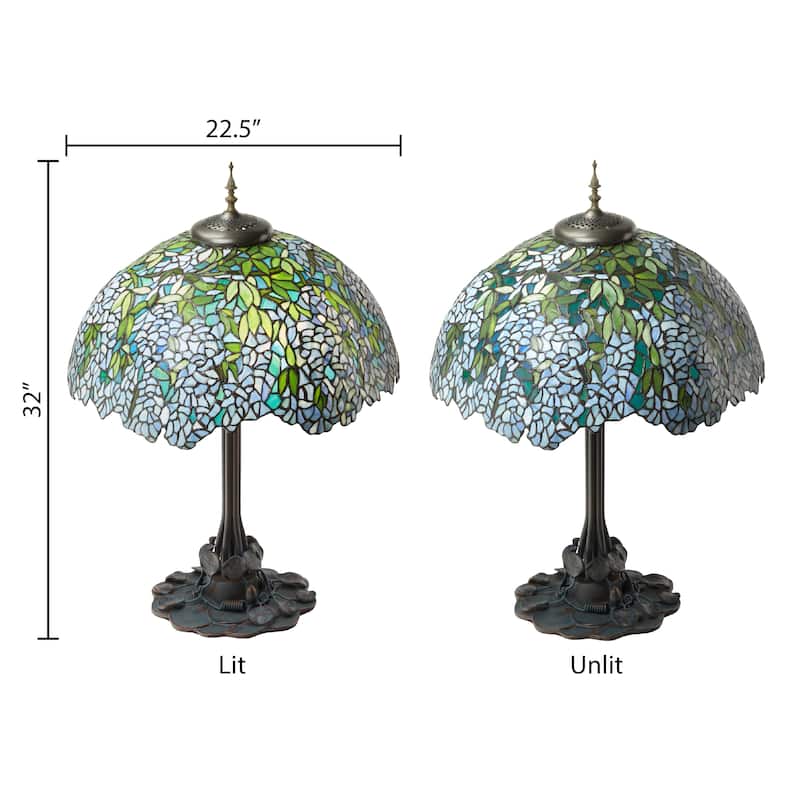 Wisteria River of Goods Tiffany-Style Green and Blue Stained Glass 32-Inch Table Lamp - 22.5" x 22.5" x 32"