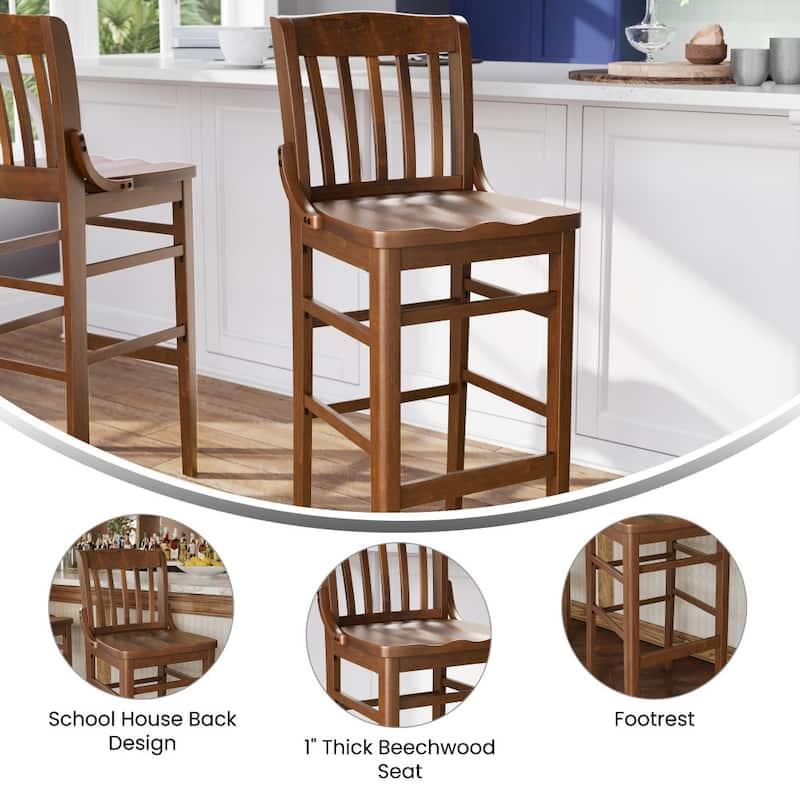 School House Back Wood Restaurant Dining Barstool - 18.5"W x 18.75"D x 44"H