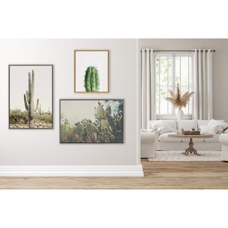 Kate and Laurel Sylvie Sunrise Cactus Framed Canvas by Amy Peterson