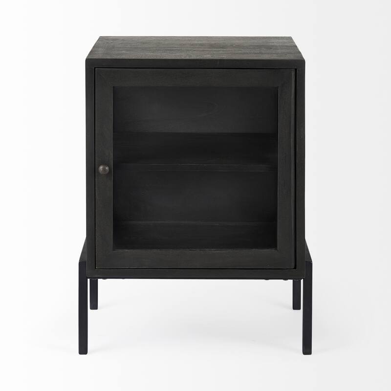 Arelius Light Brown Solid Wood w/ Black Metal Frame End/Side Table