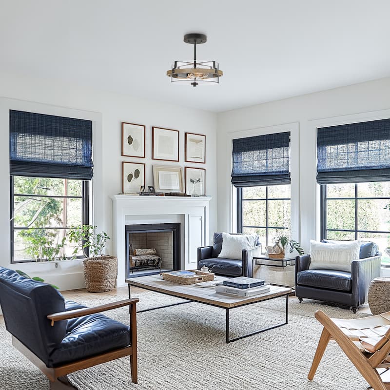 2-Light Semi-Flush Mount Lighting with Wood Tone