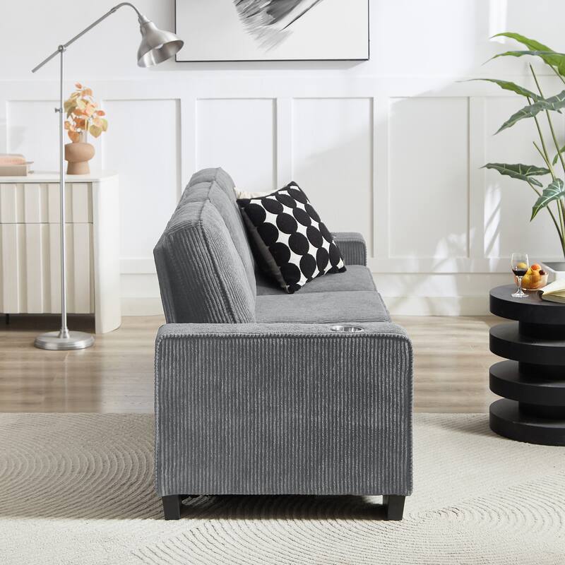 83.86"Corduroy Fabric sofa,Modern Compressed Couch,3-Seater Sofa, Furniture