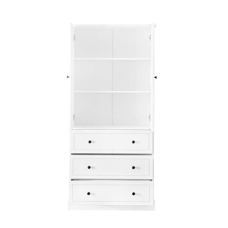 Floor Tall Bathroom Storage Cabinet with 3 Drawers 2 Doors, White