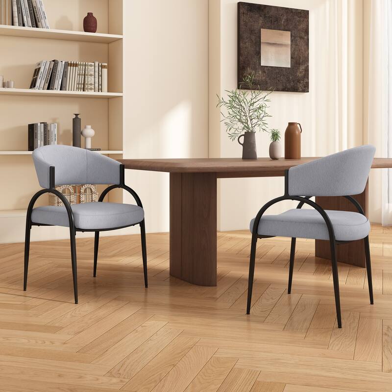 Stylish Upholstered Dining Chairs Set of 2 w/ Sturdy Metal Base - Black,Gray