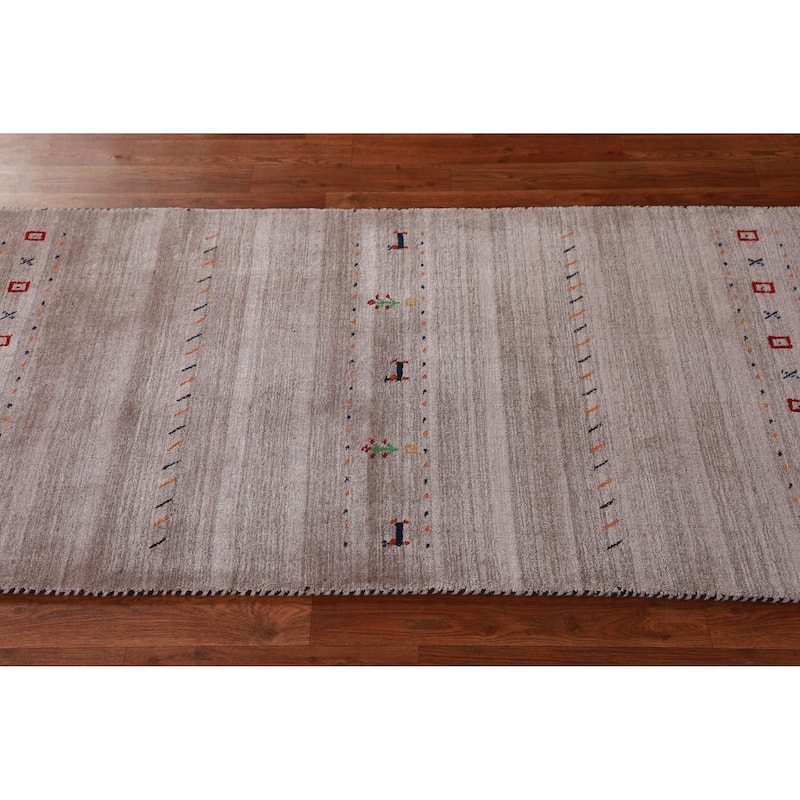 Hand Knotted Oriental 100% Wool Carpet Tribal Animal Pictorial Brown Gabbeh Runner Rug - 9' 10'' X 2' 9''