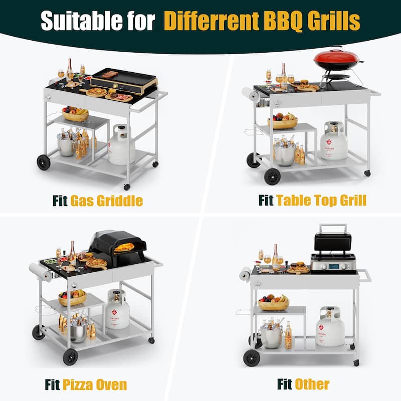 Outdoor Metal Bar Cart with Multifunctional Storage - N/A