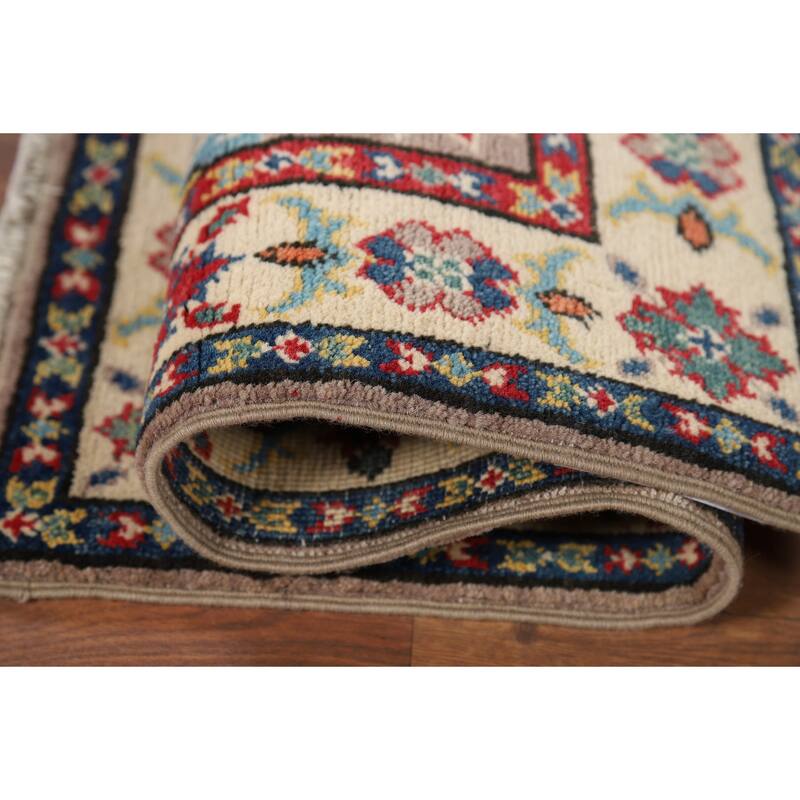 Hand Knotted Oriental 100% Wool Carpet Traditional Geometric Brown Kazak Area Rug - 2' 11'' X 2' 1''