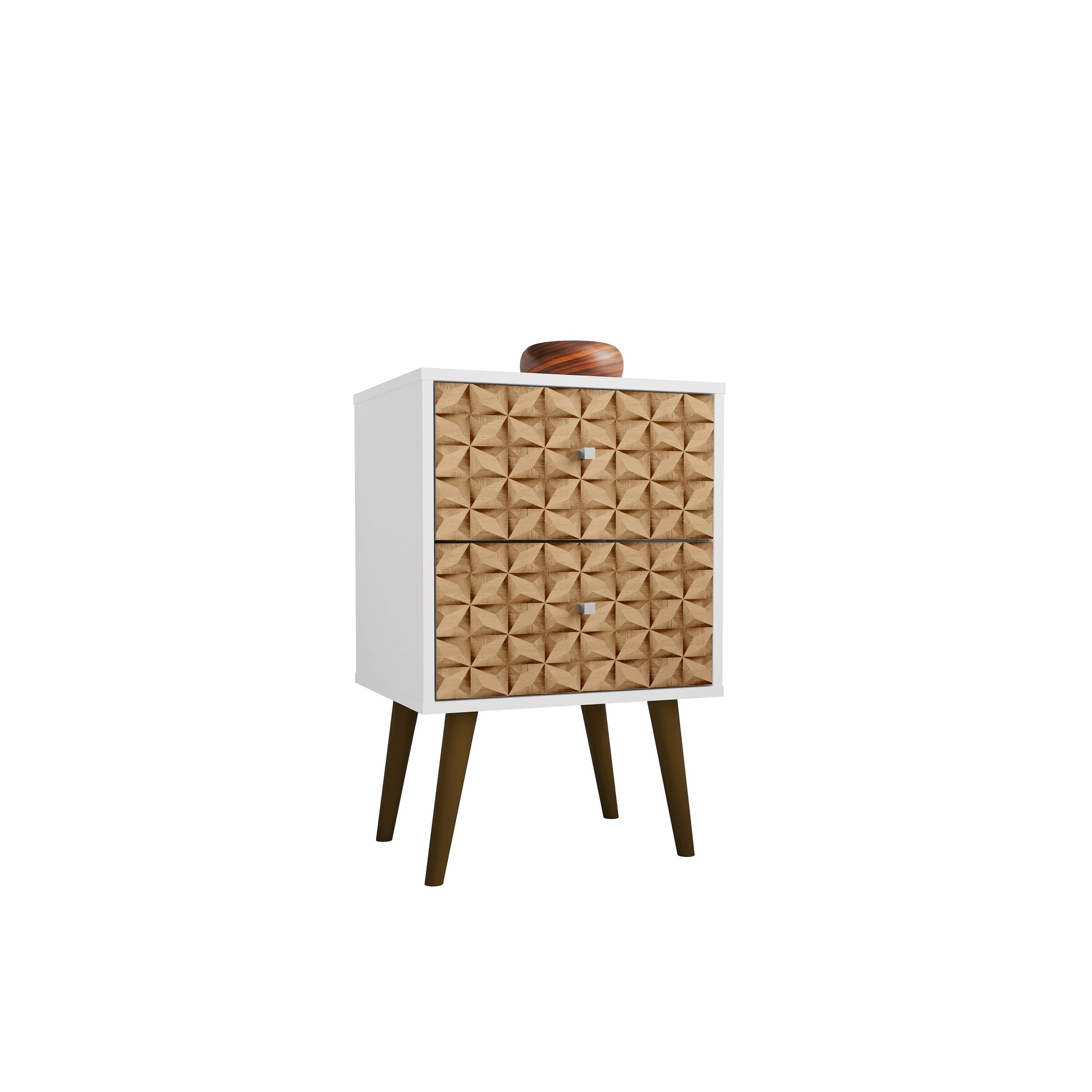 Modern 18-Inch Natural and White Nightstand with Two Drawers - Natural+White