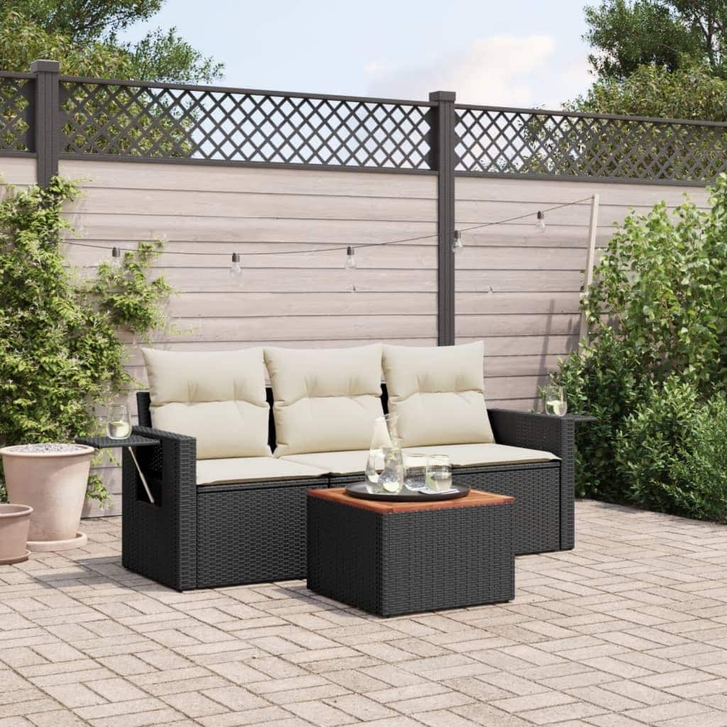 vidaXL Patio Sofa Set with Cushions Outdoor Furniture 4 Piece Poly Rattan - 21.7 x 21.7 x 14.6