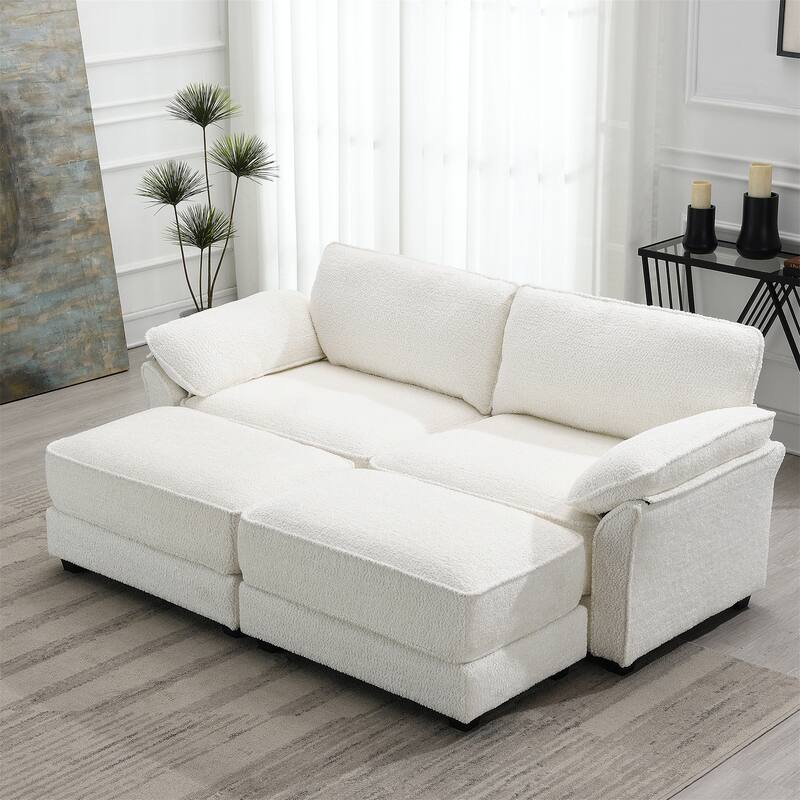 Free Combination Modular Convertible Sectional Sofa Bed Set,Deep-Seat Loveseat with Ottoman - White