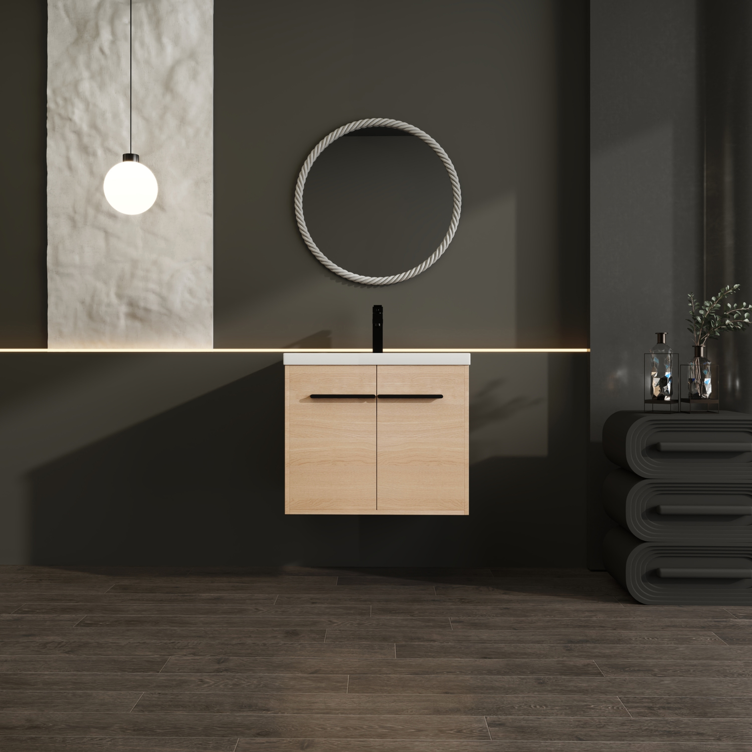 GDFStudio - Levistar Modern Wall-Mounted Bathroom Vanity Set with Scratch-Resistant Resin Sink & Soft Close Doors