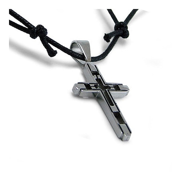 Stainless Steel Cross Pendant on Adjustable Black Cord