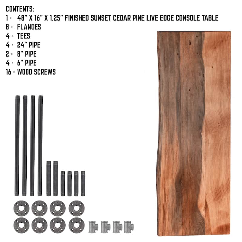 PIPE DECOR Solid Live Edge Wood Console Table with Industrial Pipe Legs