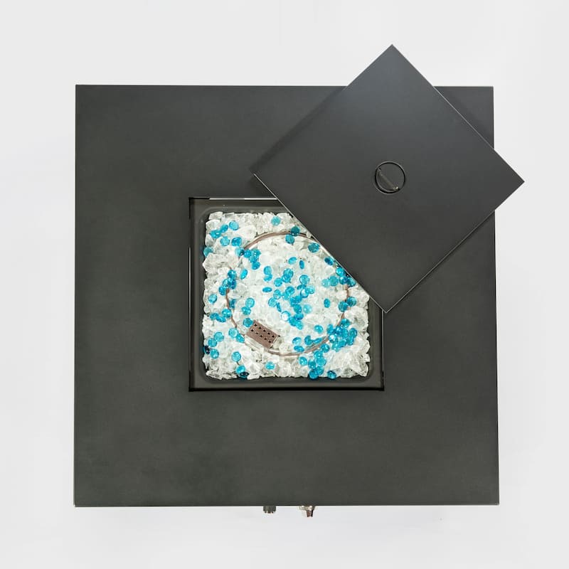 GDFStudio - Solana Outdoor Square Propane Fire Pit Table with Glass Rocks