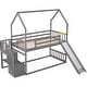 preview thumbnail 5 of 6, Twin Over Twin House Floor Bunk Bed, Wooden Low Bunk Bedframe w/Convertible Slide, Storage Staircase can be Placed Left or Right