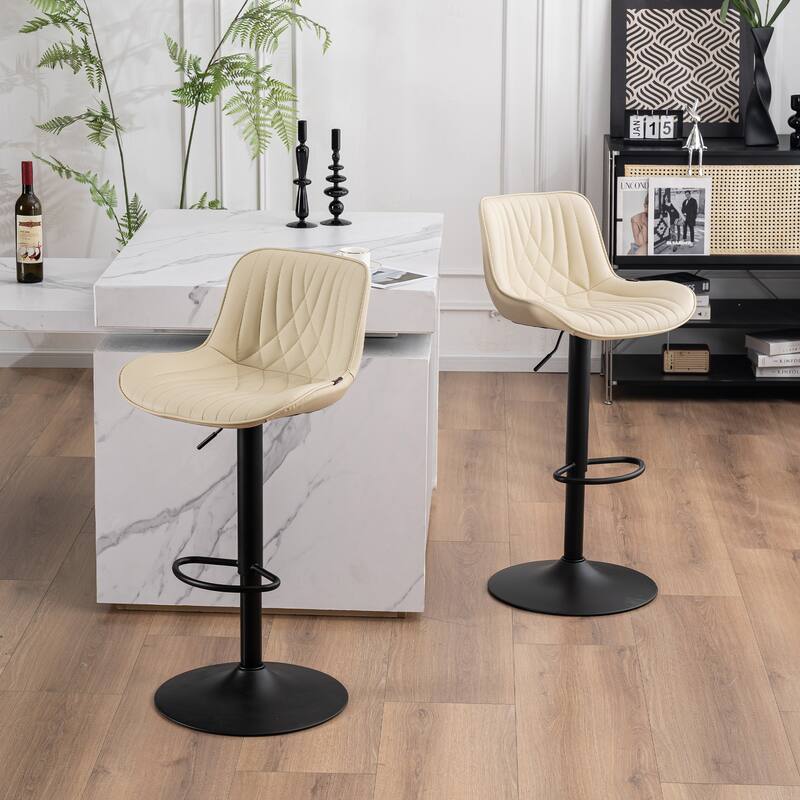 Adjustable Bar Stools Set of 2, Faux Leather Swivel Bar Chairs
