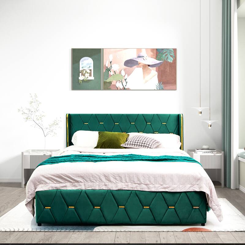 Costway Upholstered Platform Bed Frame Adjustable Headboard Footboard