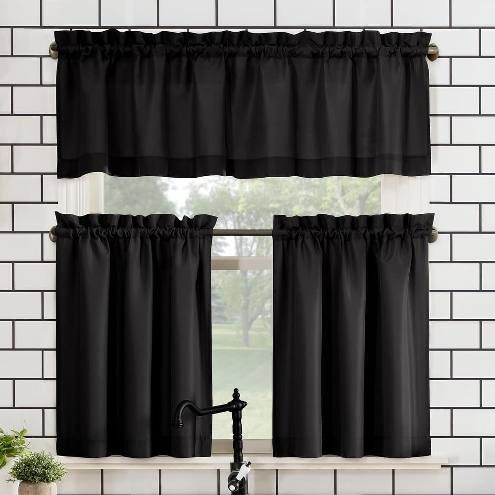 No. 918 Martine Microfiber Semi-Sheer Rod Pocket Kitchen Curtain Valance and Tiers Set