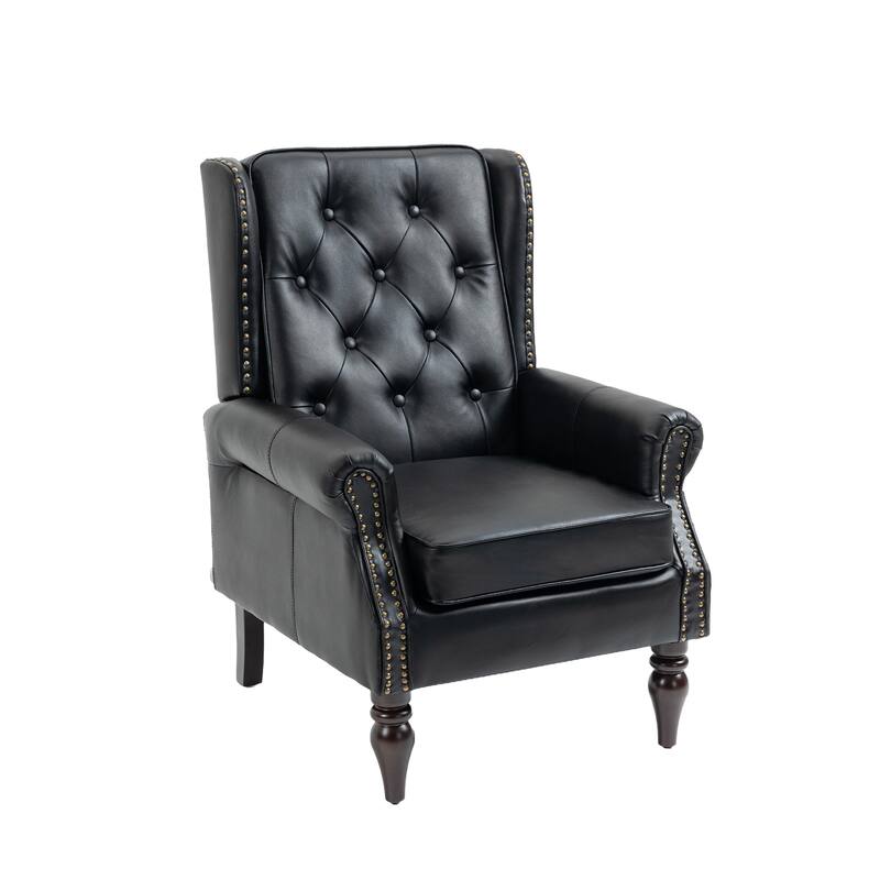 Black PU 29.33" High Back Upholstered Arm Chair with Nailheads