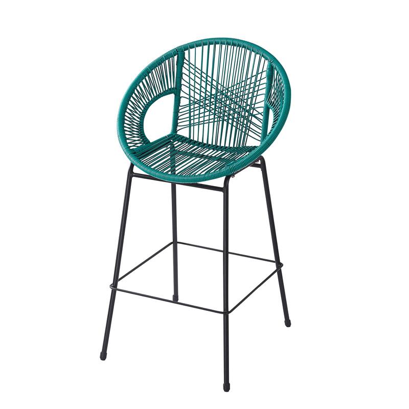 Roomfitters Ferrara Outdoor Faux Wicker Barstools with Metal Frame, Modern Patio Seating, Set of 2