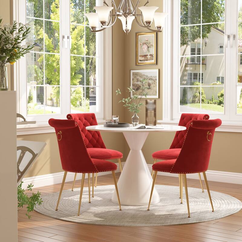 48" Light Luxury White High Gloss Large Countertop Dining Table with Velvet Dining Chair Set