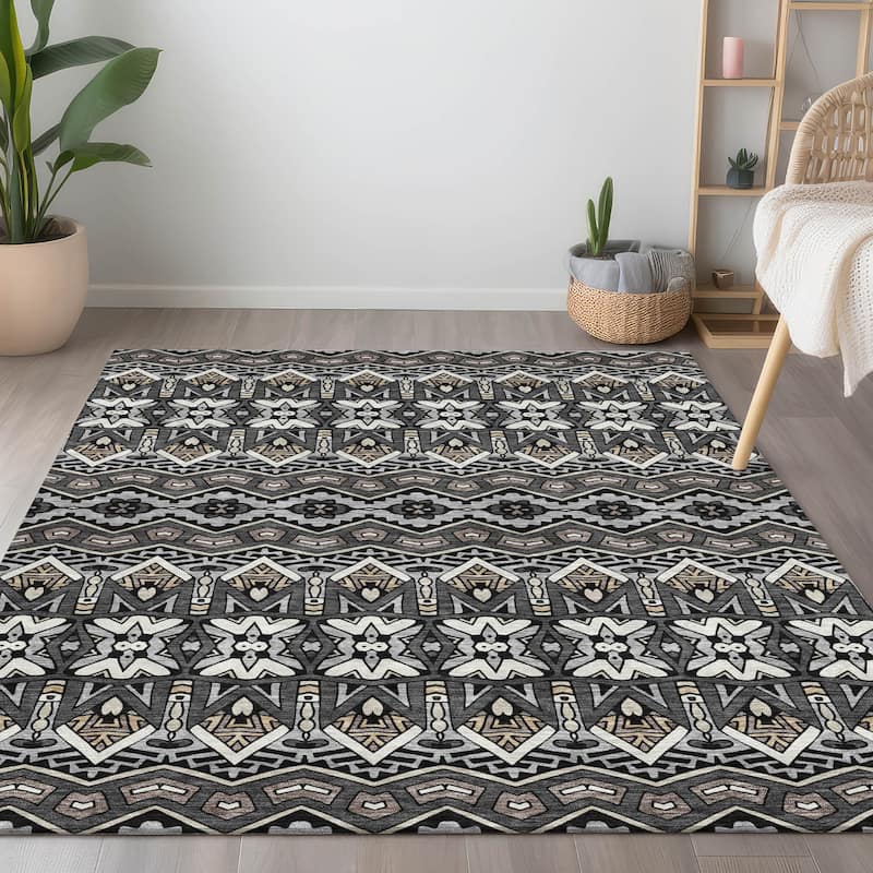 Machine Washable Indoor/ Outdoor Chantille Mosaic Global Rug