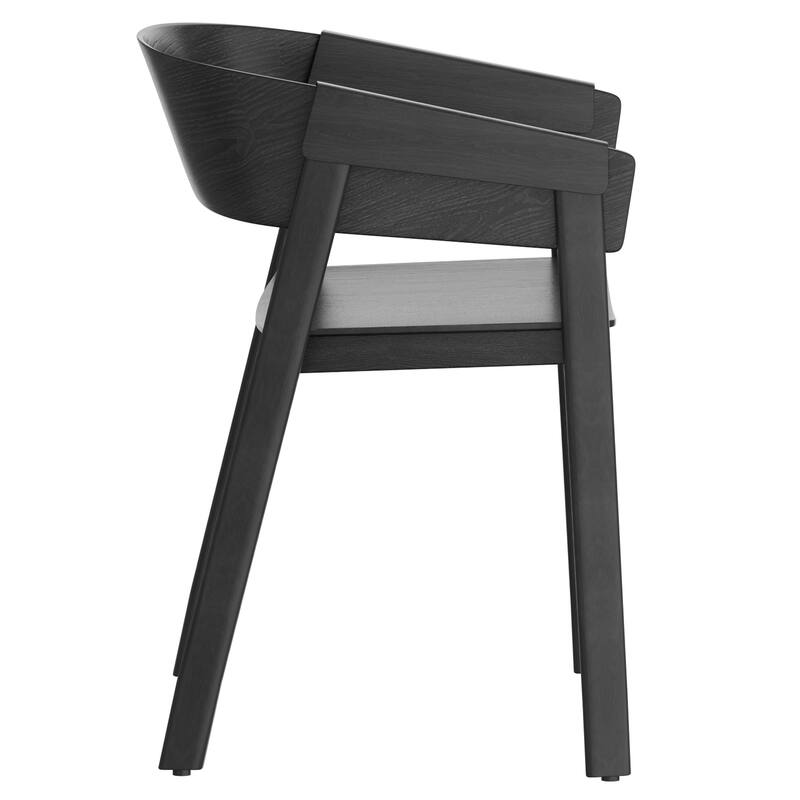 Mid-Century Modern Solid Wood & Oak Veneer Dining Chair, Set of 4 - Black