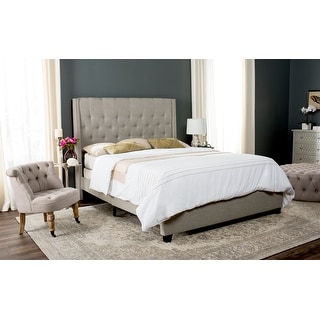 SAFAVIEH Winslet Light Grey Linen Upholstered Tufted Wingback Bed (Full)