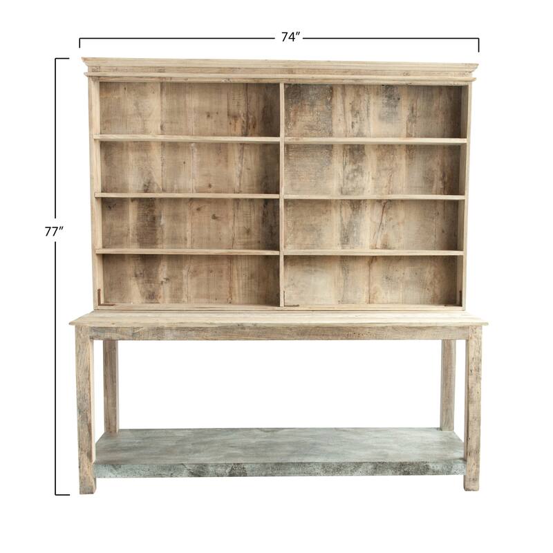 Reclaimed 2-Piece Wood & Metal Hutch with 4 Divided Shelves (Top sits or hangs)
