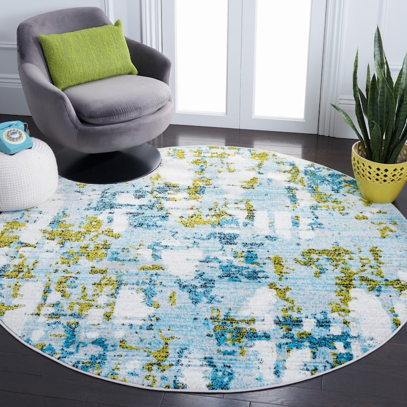 SAFAVIEH Skyler Roumpini Modern Abstract Rug - 6'7" x 6'7" Round - Teal/Green