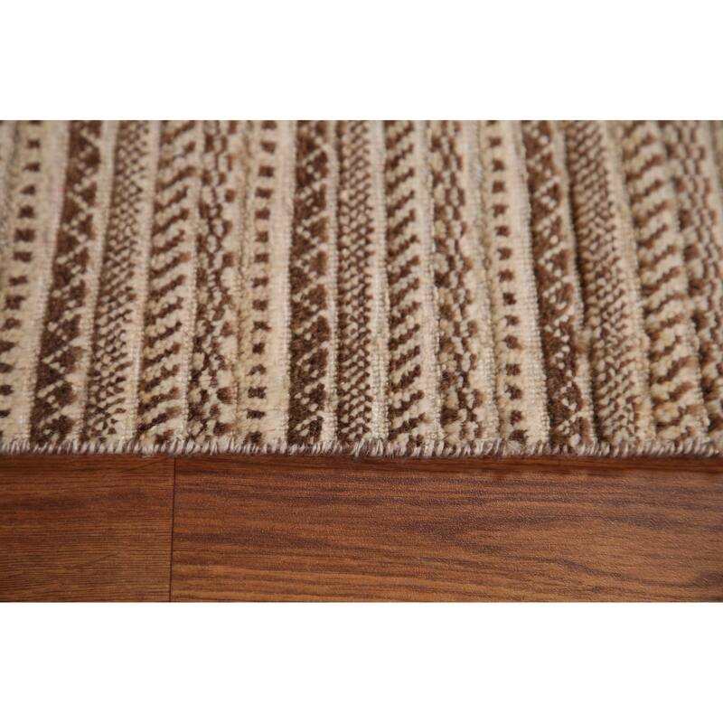 Striped Modern Gabbeh Runner Rug Handmade Wool Carpet - 2'6"x 11'8"