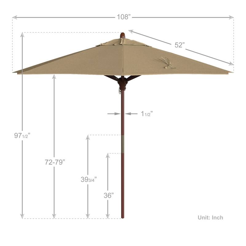 California Umbrella 9ft Marenti Wooden Sunbrella Patio Umbrella with Sunbrella Fabric, Base Not Included