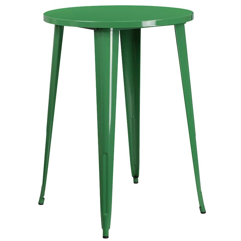 30'' Round Metal Indoor-Outdoor Bar Table Set with 2 Vertical Slat Back Stools - 30"W x 30"D x 41"H