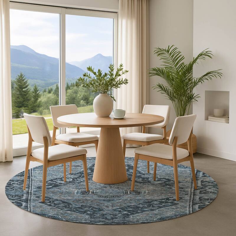 Premium Washable Super Soft Traditonal Marcus Mayfield Rug - Navy - 8' x 8'