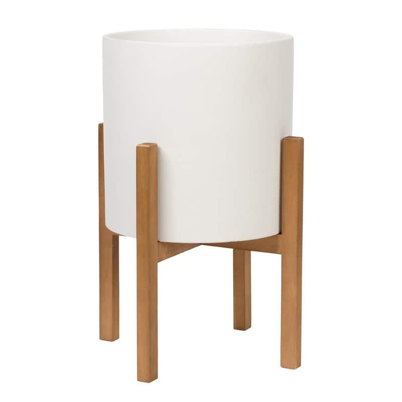 Liam Modern Ceramic Planter with Wood Legs