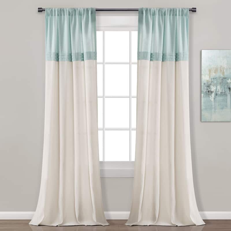 Lush Decor Farmhouse Faux Linen Colorblock Pleated Window Curtain Panel Pair - 84" x 40"