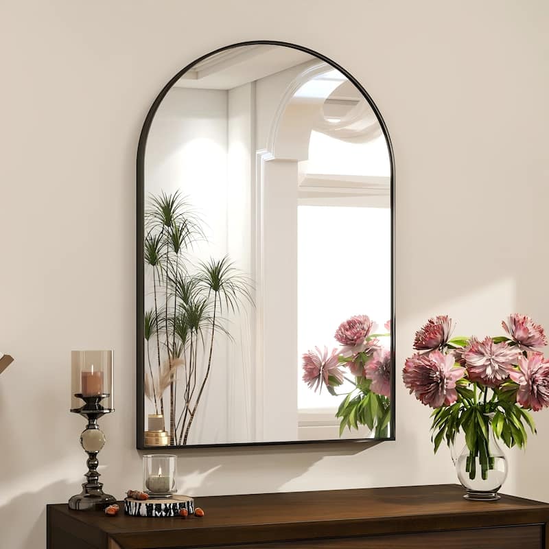 Arched Black Aluminum Alloy Framed French Cleat Mounted Wall Decor Bathroom Vanity Mirror with 5-Year Warranty