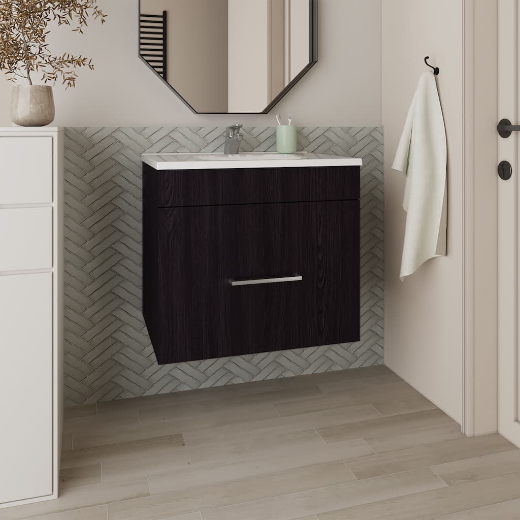 Bathroom Vanity with Clean, and minimalist design, 1 Drawer, Black Wengue,constructed from durable engineered wood