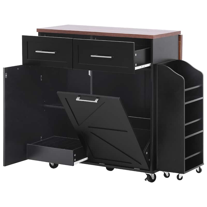 Kitchen Island with Drop Leaf, Kitchen Storage Cabinet with Removable Side Racks, Rolling Kitchen Cart with Towel Rack