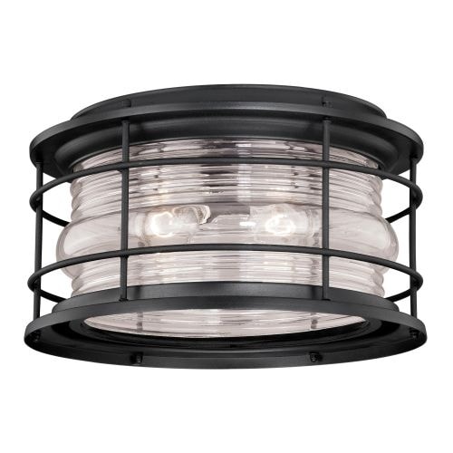 Vaxcel Lighting T0167 Hyannis 2 Light Flush Mount Outdoor Ceiling Fixture with Clear Ribbed Glass Shade - 12.63 Inches Wide