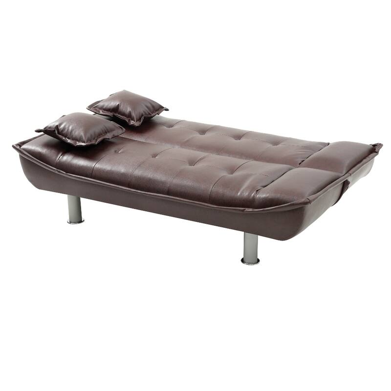 Faux Leather Tufted Straight Armless Sofa with Pillows - 74" - Burgundy